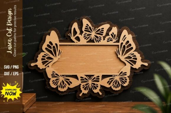 Butterfly Oval Frame Laser Cut Svg File: Precision Design for Modern Makers