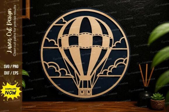 Hot Air Balloon Scene Laser Cut Svg File: Elevate Your DIY Projects with Precision