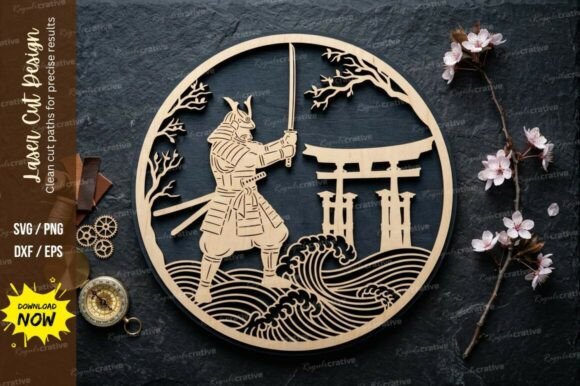 Samurai Scene Frame Laser Cut Svg