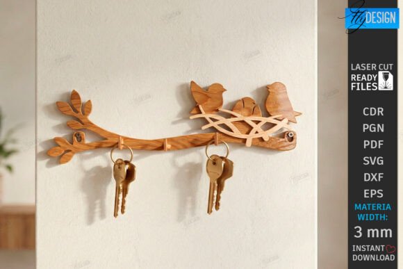 Wall Bird Key Holder Laser Cut Rustic: Elevating Entryway Organization with Nature-Inspired Design